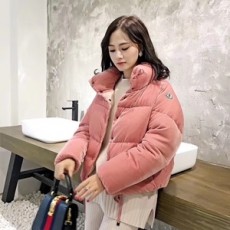몽클레어 핑크 벨벳 패치로고 여성 패딩