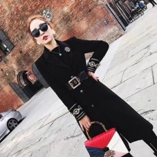 샤넬 플라워 큐빅 벨트 블랙 여성 모직코트