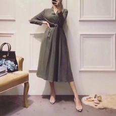 디올 주름 긴팔 벨트 여성 원피스