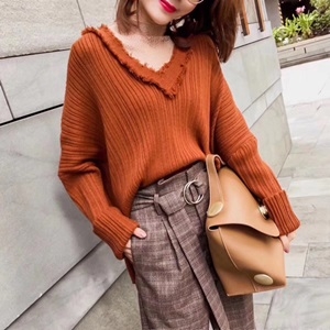 끌로에 V라인 여성 니트 상의 체크 바지 세트