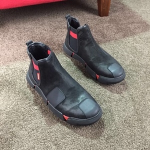 프라다 가죽패치 스웨이드 블랙 하이탑 남성 신발