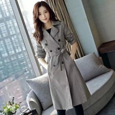 샤넬 블랙앤화이트 체크 벨트 여성 롱코트