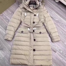 버버리 지퍼장식 포켓 벨트 여성 롱패딩