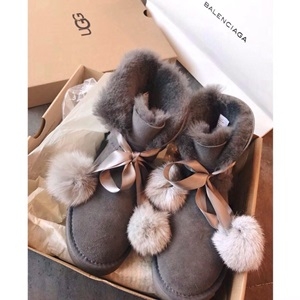 UGG 양털장식 리본 여성 쇼트부츠