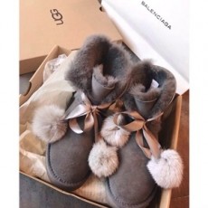 UGG 양털장식 리본 여성 쇼트부츠