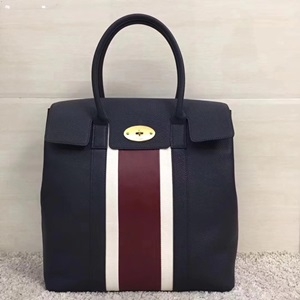 멀버리 삼선 줄무늬 금속패치 토트백