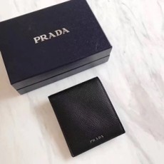 프라다 금속로고 사피아노 투톤 블랙 반지갑
