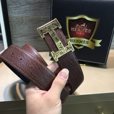 에르메스 캐릭터 금속버클 브라운 가죽 벨트