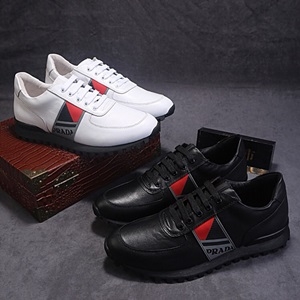 프라다 기하무늬 투톤 로고 남성 슈즈