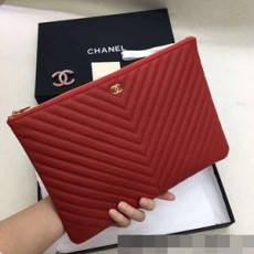 샤넬 캐비어 금장 V퀄팅 지퍼 레드 클러치백 커스텀
