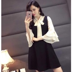 발렌티노 쉬폰 러플 블라우스 블랙 원피스 세트