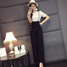 막스마라 프릴 블라우스 스타라이프 멜빵 바지
