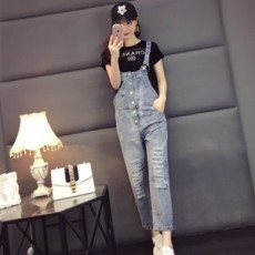 샤넬 캐릭터 로고 반팔티 청 멜빵바지