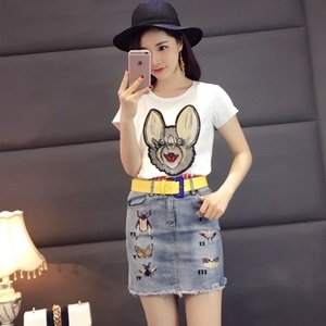 구찌 캐릭터 자수 반팔티 캐릭터 청치마 세트