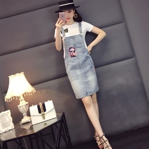 모스키노 캐릭터 반팔티 포켓 멜빵 청치마 세트