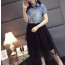 디올 투톤 청셔츠 망사 원피스