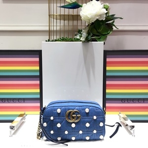 구찌 데님 퀄팅 마몬트 진주장식 크로스백 447632 커스텀