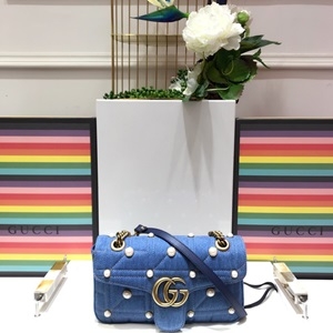 구찌 데님 퀄팅 마몬트 진주장식 체인 크로스백 443497 커스텀