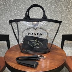 프라다 로고 프린트 투명 스트랩 토트백 파우치포함 커스텀