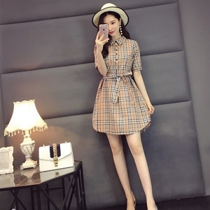 버버리 체크무늬 카라 리본 반팔 원피스