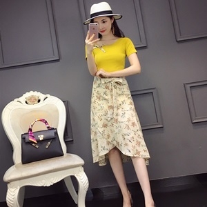 발렌티노 리본 반팔티 플라워 러플 치마