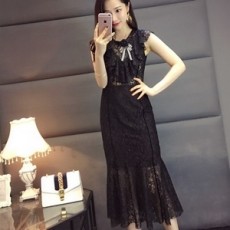 발렌티노 레이스 리본장식 프릴 원피스