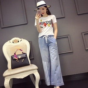 모스키노 캐릭터 자수 반팔티 9부 청바지 세트