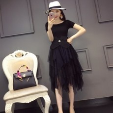 디올 반팔티 프릴 벨트장식 치마 세트