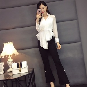 디올 프릴 카라 긴팔 블라우스 진주장식 바지
