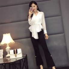 디올 프릴 카라 긴팔 블라우스 진주장식 바지