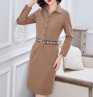 버버리 포켓 카라 긴팔 벨트장식 원피스