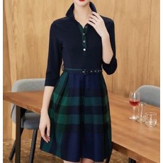 버버리 체크무늬 투톤 카라 벨트 원피스