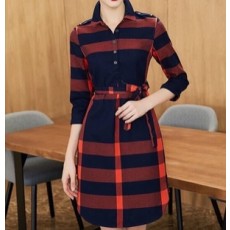 버버리 체크무늬 카라 긴팔 벨트 원피스