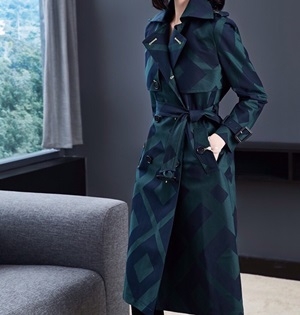 버버리 체크 기하무늬 벨트버클 여성 롱 트렌치코트