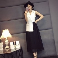 샤넬 투톤 카라 포켓 민소매 원피스