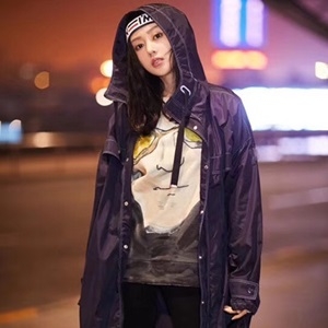 몽클레어 스티치 후드 벨트버클 여성 바람막이 롱코트