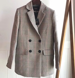 마쥬 체크무늬 포켓 카라 여성 자켓