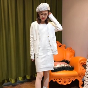 샤넬 포켓 니트 여성 반팔 원피스 가디건 세트