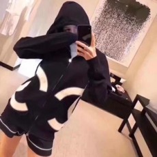 샤넬 캐릭터 로고 짚업 후드 여성 긴팔 상의