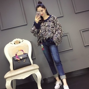 끌로에 태슬장식 니트 여성 상의 청바지 세트