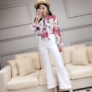 디앤지 2019 SS 플라워 블라우스 바지 여성 세트
