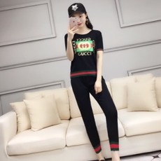 구찌 2019 SS 캐릭터 삼선 반팔티 바지 여성 세트