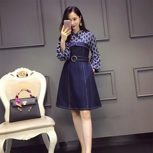 구찌 2019 SS 카라 투톤 벨트 여성 원피스