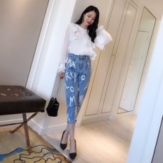 디올 2019 SS 프릴 블라우스 빈티지 청바지 여성 세트