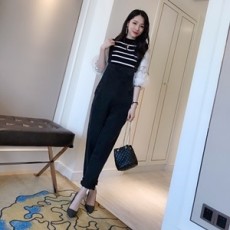 디올 2019 SS 스트라이프 투톤 상의 멜빵바지 여성 세트