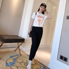 펜디 2019 SS 캐릭터 로고 반팔티 바지 여성 세트