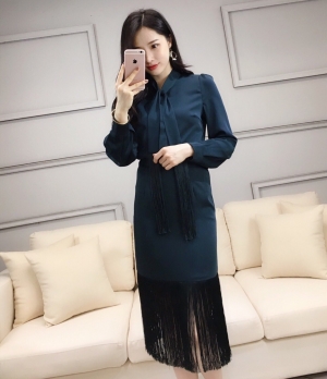 디올 2019 SS 태슬 리본 블라우스 치마 여성 세트