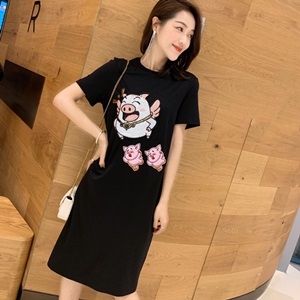 모스키노 2019 SS 캐릭터 여성 반팔 롱티 one