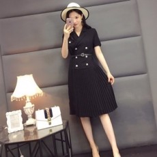 디올 2019 SS 포켓 단추장식 주름 원피스