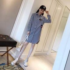구찌 2019 SS 벌로고 투톤 체크 여성 원셔츠